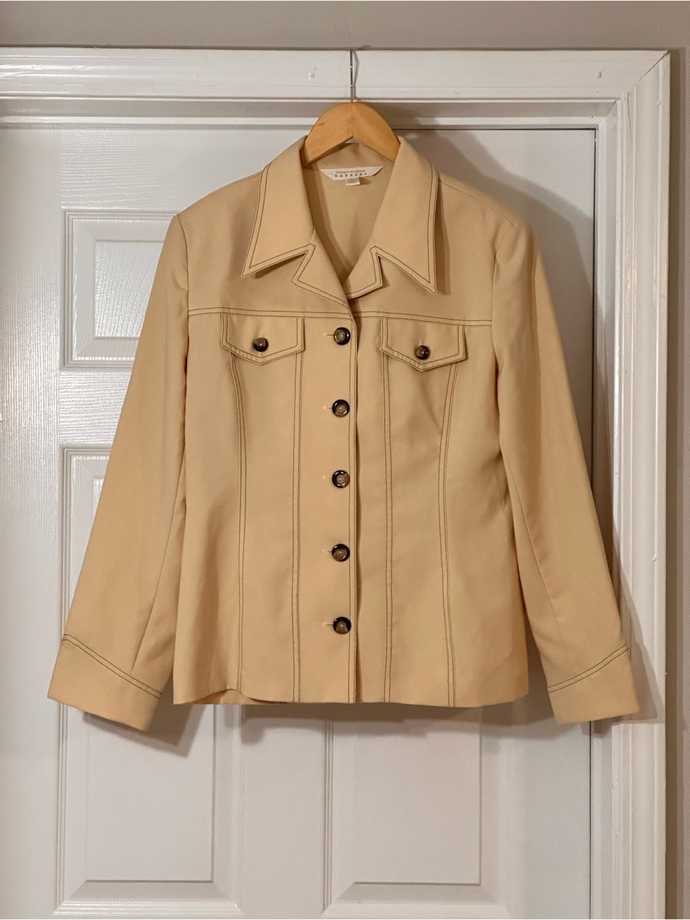 VTG Compagne International EXPRESS Beige Blazer Shirt Jacket Women’s L Academia